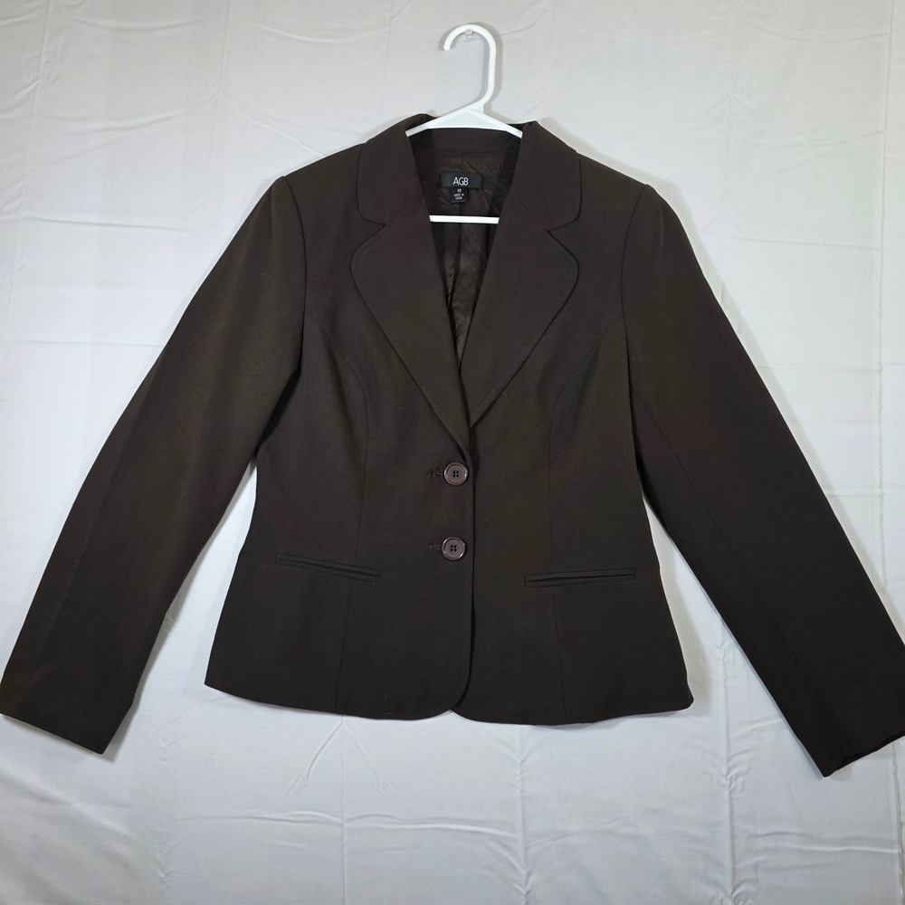 AGB Womens Chocolate Brown Two Button Blazer Jacket Size 10 04-12G51